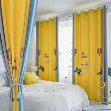 QYOM1221A Baker Plane And Hot Air Balloon Yellow Custom Made Children Curtains