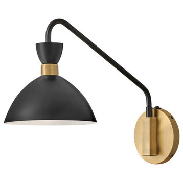 Simon Wall Sconce in Black with Heritage Brass accents