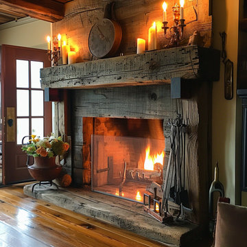 Wood Beam fireplace Mantels with Wooden Legs