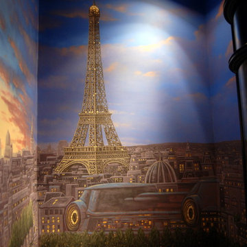 Paris Panorama 360 degree Mural hand painted throughout a 17 foot stairway