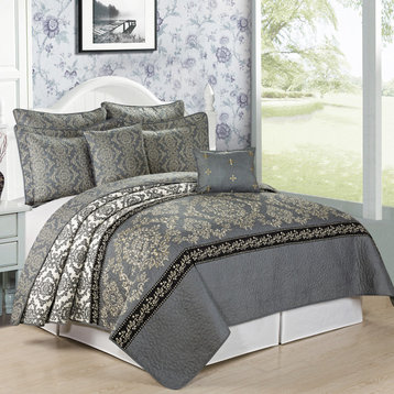 Mystic Quilted 7-Piece Bed Spread Set, Charcoal, Queen