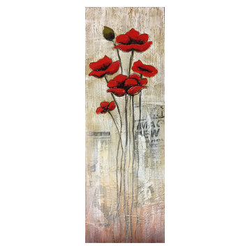 Abstract art  Red Flowers in Water, Oil painting on wrapped canvas