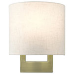 Livex Lighting - ADA Wall Sconces 1-Light Antique Brass Petite ADA Sconce - Raise the style bar with a designer wall sconce in a handsome and versatile contemporary manner. This one light wall sconce comes in an antique brass finish with a rectangular oatmeal fabric hardback shade.