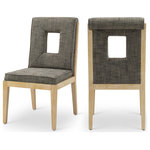 Meridian Furniture - Gwendolyn Upholstered Dining Side Chair, Grey, Linen Textured, Natural, Set of 2 - A masterpiece of modern elegance and comfort, the Gwendolyn grey linen textured fabric dining side chair is where modern design meets timeless charm. Designed with comfort in mind, it features a high back and luxurious cushioning, perfect for long dinners or lively gatherings. The natural oak wood frame adds a rustic touch, effortlessly balancing the contemporary fabric with a hint of warmth and tradition.