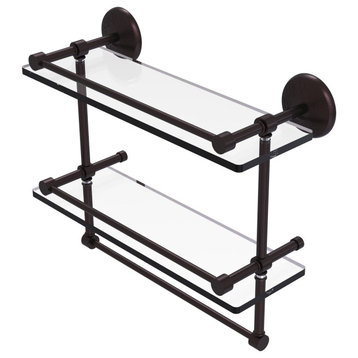 Monte Carlo 16" Gallery Double Glass Shelf with Towel Bar, Antique Bronze