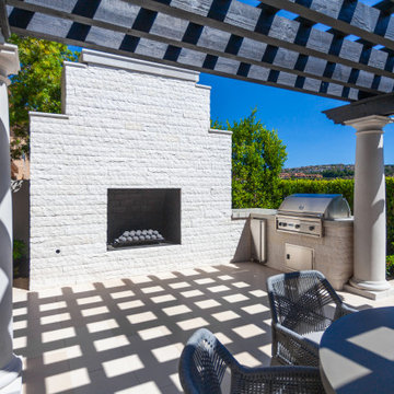 Outdoor Fireplace & Built-In Viking BBQ Under Pergola – Newport Coast