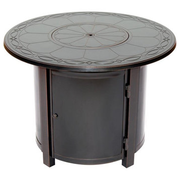 Alfresco Home Hartwick 34" Round Aluminum Gas Fire Pit Chat Table in Topaz Gray