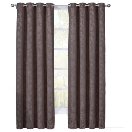 Fannie 100% Blackout Woven 2PC Panels, Brown, 108"x96", Set of 2