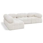 Meridian Furniture - Ames Boucle Fabric L-Shaped Modular Sectional, Cream, 4-Piece: 2 Armless Chair, 2 Corner Chair - Introduce a touch of modern sophistication to your living area with the exquisite Ames Boucle Fabric Sectional. With plush cream boucle fabric and unique design, it will elevate the visual appeal of your living space. This elegant and captivating sectional can be mixed and matched with other pieces from the collection to create an endless array of stunning looks. So, get ready to transform your living area into an inviting and stylish haven with the Ames Boucle Fabric Sectional.
