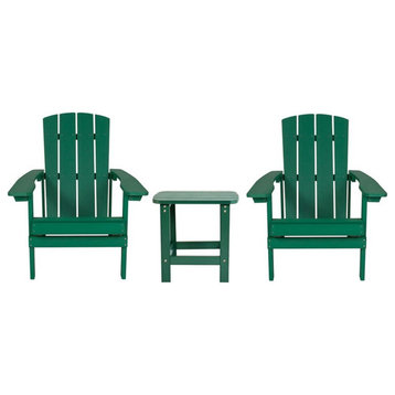 Flash Furniture Charlestown Resin Adirondack Side Table & 2 Chairs Set in Green
