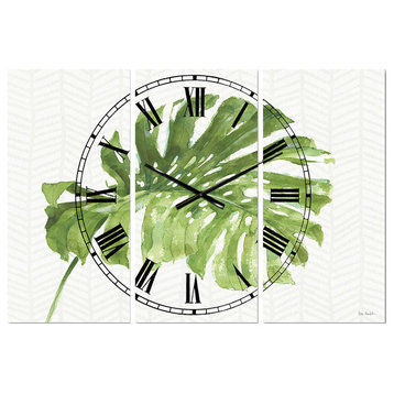 Mixed Botanical Green Leaves V Farmhouse Multipanel Metal Clock