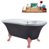 60" Streamline N105PNK-GLD Soaking Clawfoot Tub and Tray With External Drain