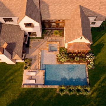 Aerial View of Courtyard Pool Design | The Kentwell by Macan Homes