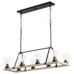 QUORUM INTERNATIONAL - QUORUM 83-8-6941 Paxton 8-Light Chandelier,Noir w/ Weathered Oak Finish - QUORUM 83-8-6941 Paxton 8-Light Chandelier,Noir w/ Weathered Oak FinishSeries: PaxtonProduct Style: TransitionalFinish: Noir w/ Weathered Oak FinishDiffuser Material: GlassDimension(in): 11.75(H) x 15.5(W) x 40.5(L)Bulb: (8)100W Medium Base(Not Included)Shade Color: Stone / SeededUL Type: Damp