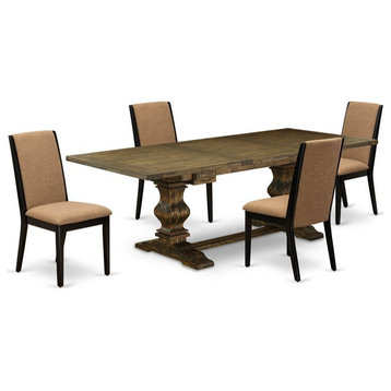 East West Furniture Lassale 5-piece Wood Dining Table and Chairs in Brown