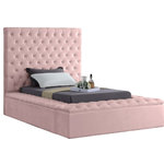 Meridian Furniture - Bliss Velvet Upholstered  Bed, Pink, Twin - Extend elegance to the bedroom with this Bliss Pink velvet bed. This bed has a rich look, with deeply tufted upholstery along its upper platform perimeter and headboard, ensuring that it is a good fit in modern bedroom themes. Storage rails and footboard are included to ensure maximum versatility, and the bed comes with full slats, so you can use it without a box spring. The pink velvet fabric used in its design makes it easy to integrate alongside other furnishings.