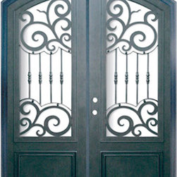 Barcelona 72x96  Arch Top Forged Iron Double Door 14 Gauge Steel - Front Doors
