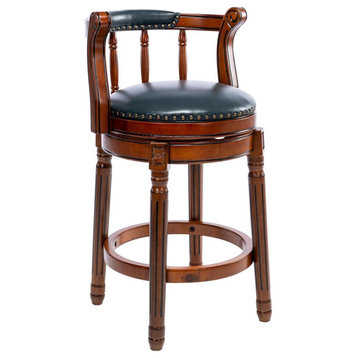 26'' Swivel Bar Stools with Back, Counter Height, Cow top Leather, Blue