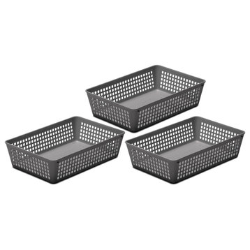 Plastic Storage Baskets for Office Drawer/Desk, Set of 3, Gray