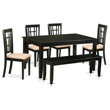 East West Furniture Dudley 6-piece Wood Dining Table and Chair Set in Black