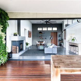 ゴールドコーストのコンテンポラリースタイルのおしゃれな裏庭のデッキ (壁面緑化、張り出し屋根) の写真