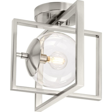 Atwell Collection 9-3/4" 1-Light Brushed Nickel Clear Glass Semi-Flush Mount