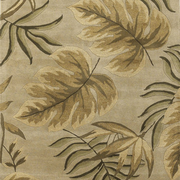 3'X5' Sand Beige Hand Tufted Tropical Leaves Indoor Area Rug