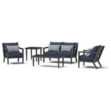 Thelix 5 Piece Sunbrella Outdoor Patio Seating Set, Navy Blue
