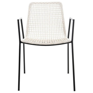 Baker Leather Woven Dining Chair, Set of 2, White/Black