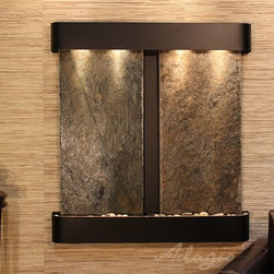Aspen Falls  Wall Fountains with Blackened Copper and Green Slate - Indoor Fountains
