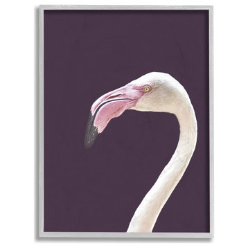 Flamingo Pink Purple Portrait Design, 11"x14", Gray Frame