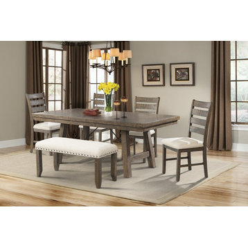 Dex 7-Piece Dining Set, Table, 4 Ladder Side Chairs and Bench