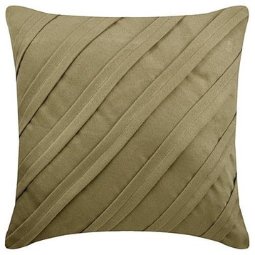 Beige Pillow Cover, Pintucks 22"x22" Suede Fabric, Contemporary Dark Beige