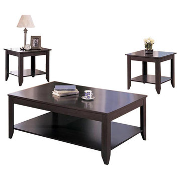 3 Piece Wood Table Set With Bottom Shelf, Cappuccino