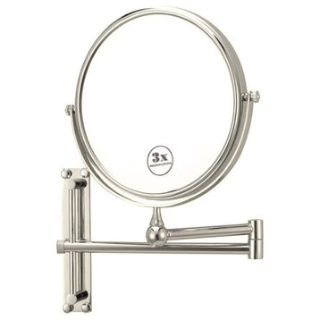 Round Wall Mounted 3x Magnification Mirror, Satin Nickel