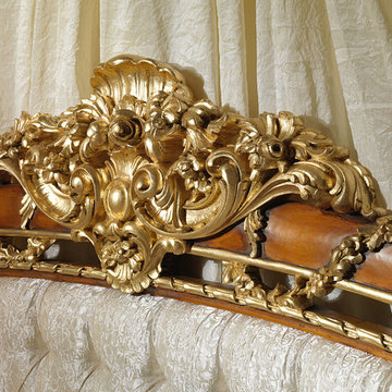 Carved headboard in walnut for the bed Louis XVI