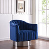 Farrah Velvet Upholstered Accent Chair, Navy, Chrome Swivel Base