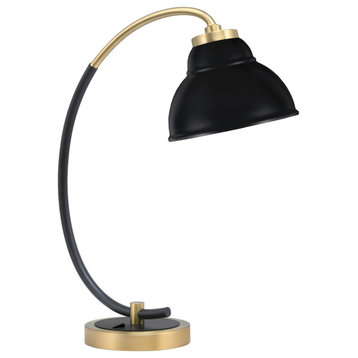 1-Light Desk Lamp, Matte Black/New Age Brass, 7" Double Bubble Metal Shade