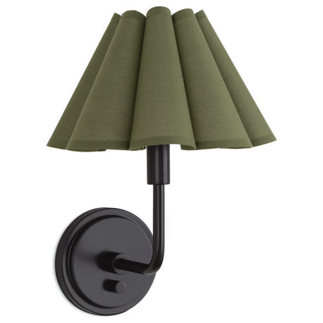 Polly Sconce Single, Blackened Brass With Green Scalloped Shade