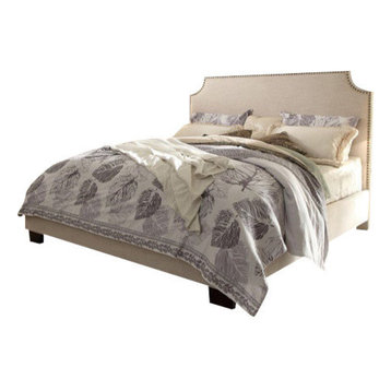 Kingston Bed With Nail Head Accent, Desert Sand Linen, Eastern King