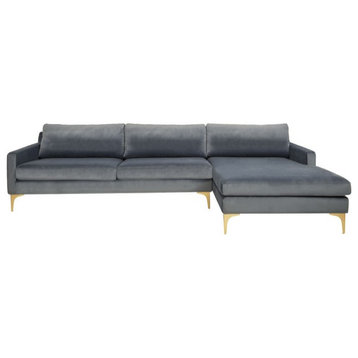 Safavieh Couture Brayson Chaise Sectional Sofa, Dusty Blue, Right Chaise