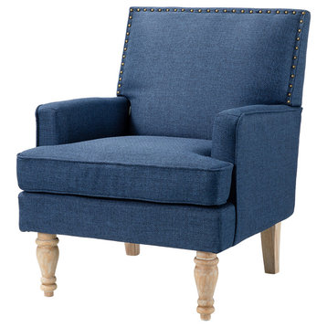 Upholstered Accent Armchair With Nailhead Trim, Navy