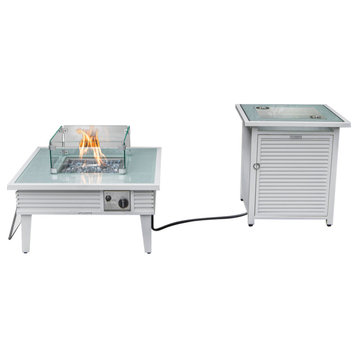 LeisureMod Walbrooke Square Fire Pit Table and Tank Holder With Slats, White
