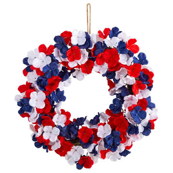W1211 18 Americana Patriotic Hydrangea Artificial Wreath Red White and Blue