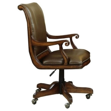 Bowery Hill Leather Office Swivel Chair in Distressed Medium Cherry