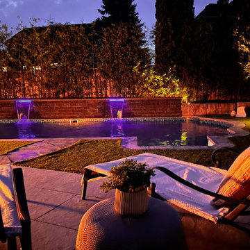 Pool Water Features and LED Lighting at NightLED pool lights