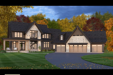 Inspiration for a huge contemporary multicolored two-story mixed siding house exterior remodel in Minneapolis with a shingle roof and a black roof