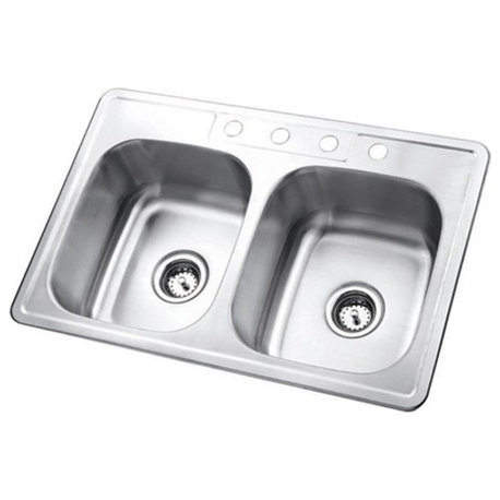 Kingston Brass GKTD33228 33" Drop In 21 Gauge Double Basin - Brushed Nickel