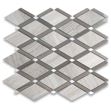 Athens Silver Cream Thassos Gray Marble Diamond Lattice Mosaic Tile, 1 sheet
