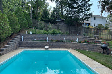 tiered retaining wall around pool